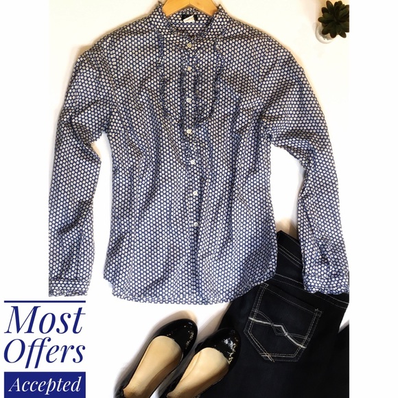 J. Crew Tops - J.Crew Blue & White Daisy Button Down w/ Ruffles